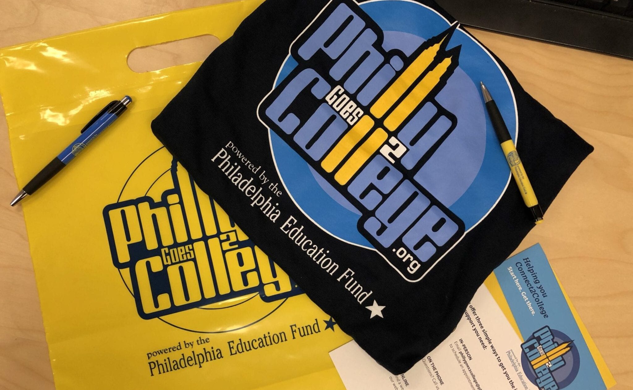 Display of Philly Goes 2 College branded items