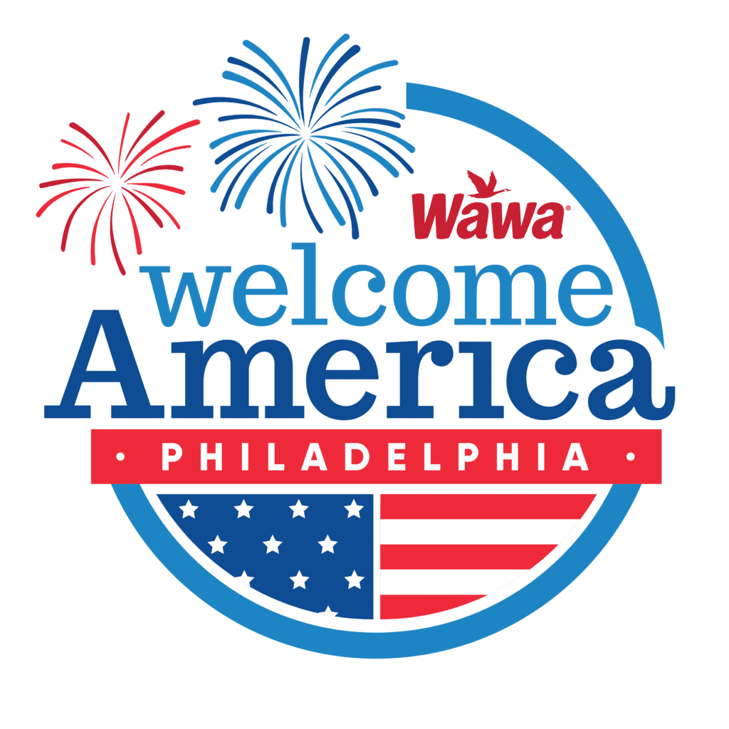 Image of Wawa's Welcome America logo with fireworks