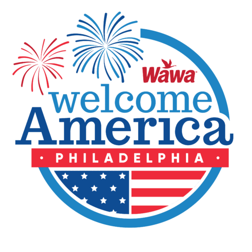 Image of Wawa's Welcome America logo with fireworks