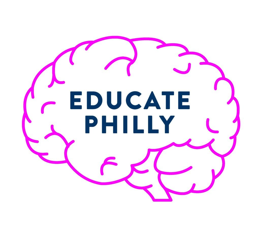 Outline of a human brain in pink that says Educate Philly on the inside.