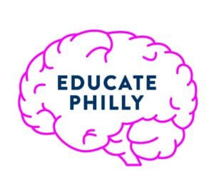 Outline of a human brain in pink that says Educate Philly on the inside.