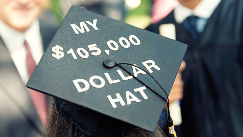 Graduation mortarboard with text on it My $105,000 Hat.